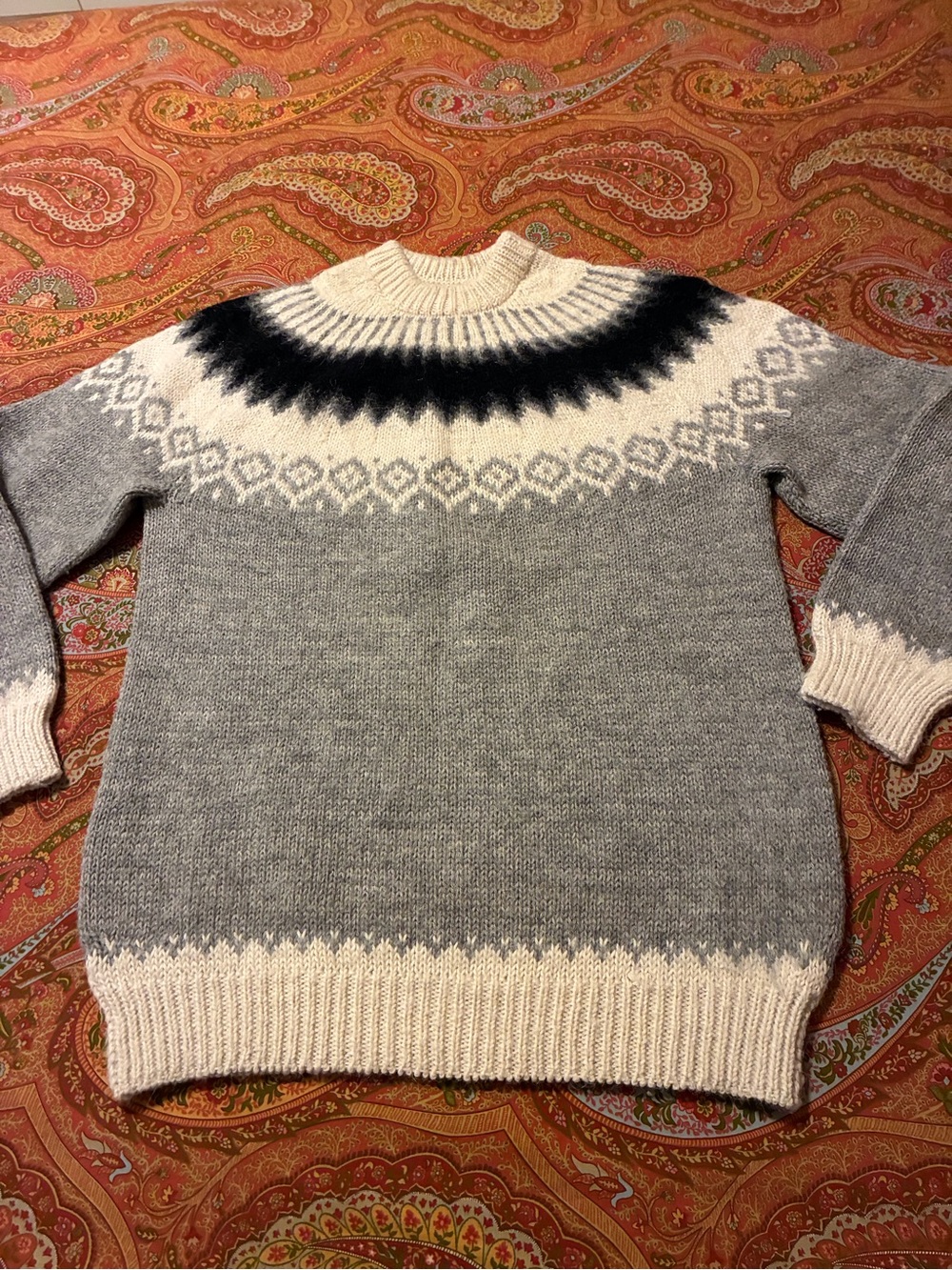 Classic Gray & Cream Nordic Knit Sweater - Unbranded